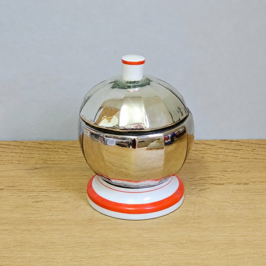 Alte Butterdose / Kaviarkühler Haesco Schmidt & Co. DDR 50er 60er Jahre Glas Keramik